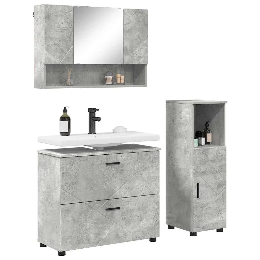 Set di mobili per il bagno con cassetto 3 pcs Grigio cemento