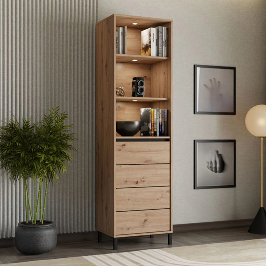 Mobile Espositore Calto, Vetrina 4 Ripiani, 55x40x193h cm Marrone Rovere Nodi