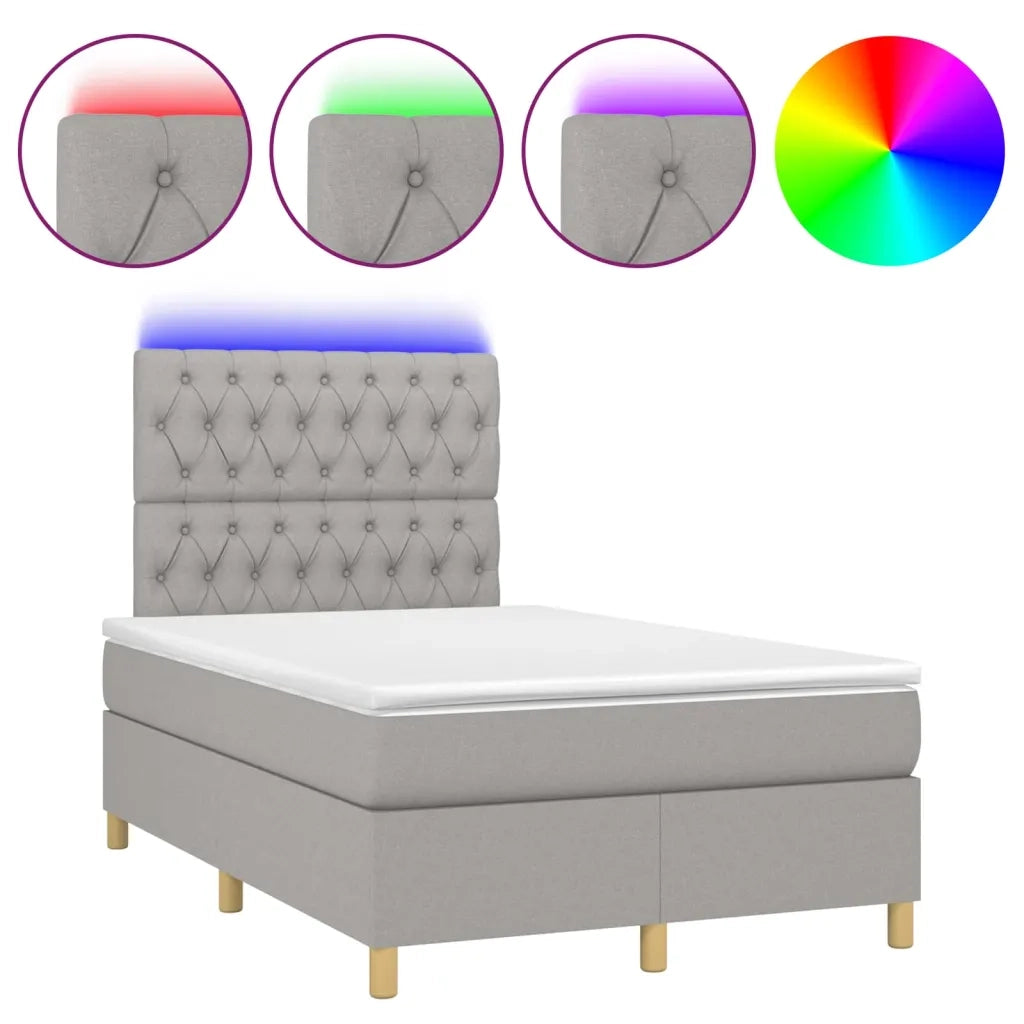 Letto a Molle Materasso e LED Grigio Chiaro 120x200 cm Tessuto 3135661