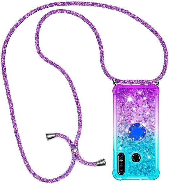 Custodia Premium per Huawei P30 Lite - Design Glitter Quicksand - Resistente allo Shock - Anti Perdita - Liquido Liquido - Custodia con Corda