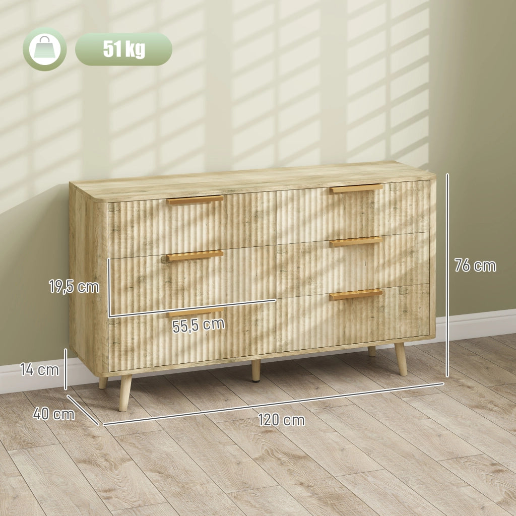Cassettiera 6 Cassetti Stile Strie Salone Corridoio ¨C Zephmum ¨C 62x35x105 cm Rovere