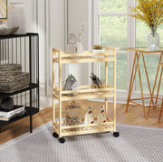 Carrello multiuso 55x20x75 cm a 3 ripiani con manico e ruote in bambù naturale