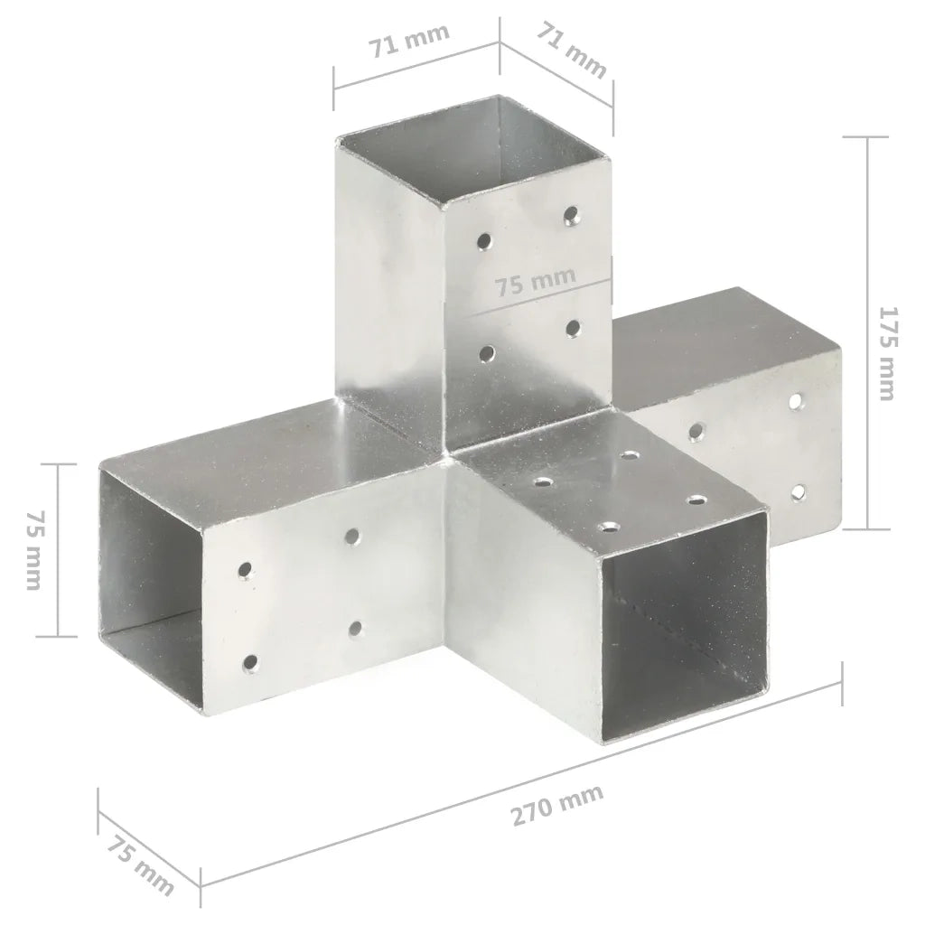 Connettori per Pali a Forma di X 4 pz in Metallo Zincato 71x71 mm 145460