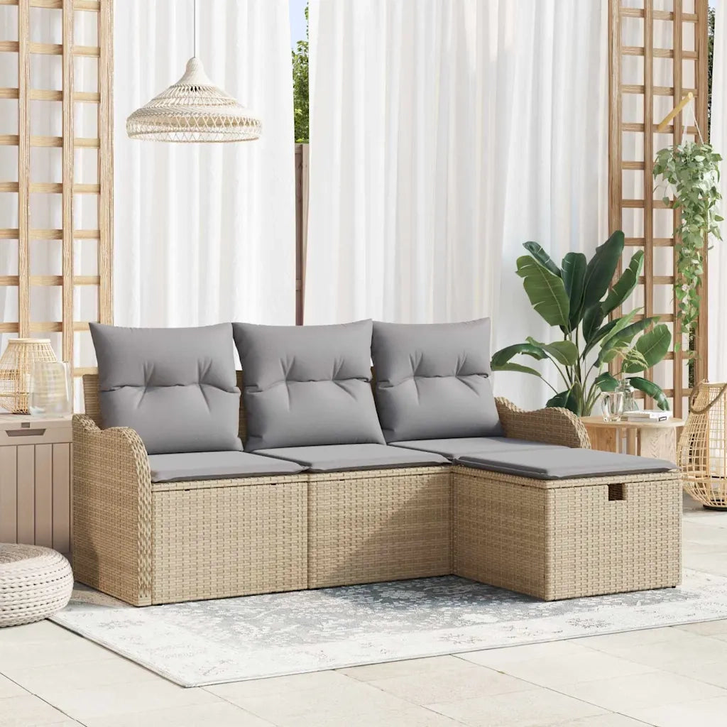 Set Divano da Giardino 4 pz-Sofa da Giardino-Divanetto da esterno Beige e Grigio Chiaro polyrattan 289156