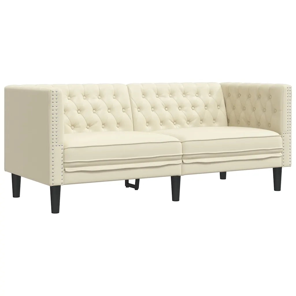 Divano Chesterfield a 2 Posti-Sofa 2 Posti-Divanetto Crema in Similpelle