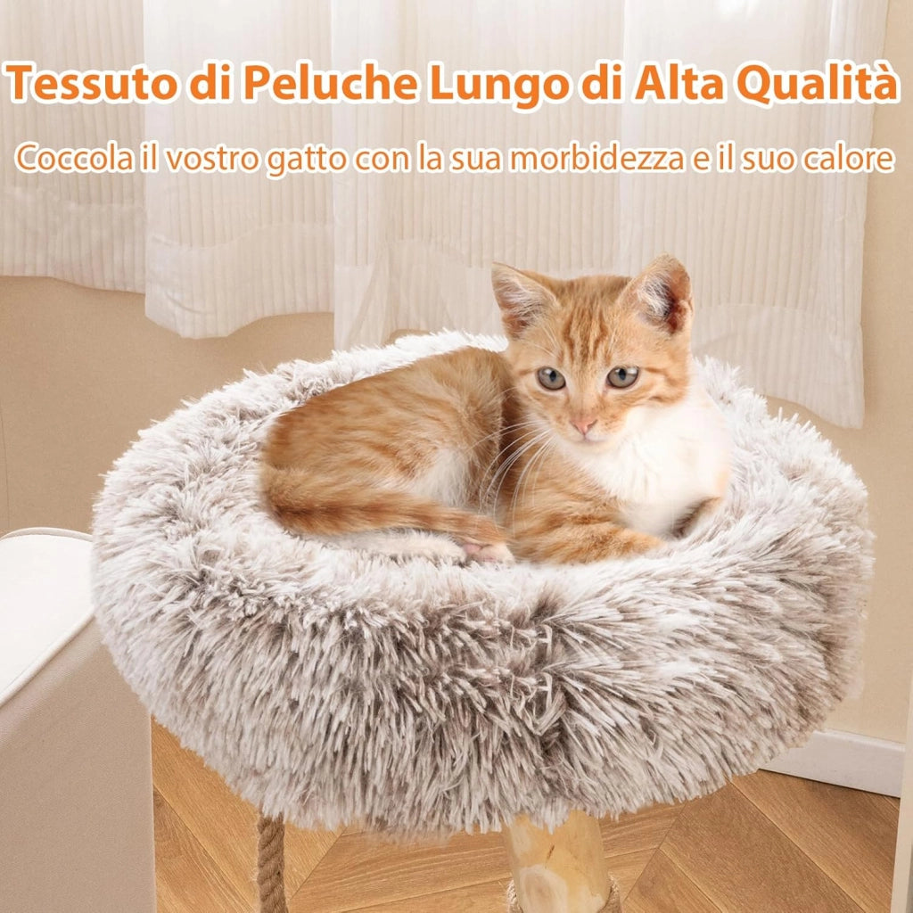 Albero per Gatti 90 cm, Torre Moderna in Legno con Piattaforme, Tiragraffi in Luta Naturale e Corda, Albero Tiragraffi per Animali Domestici