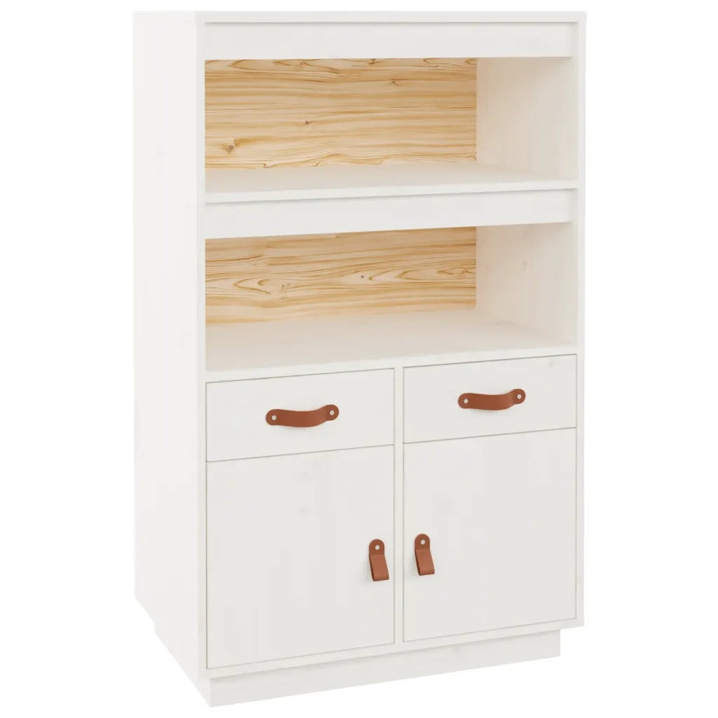 Credenza-Buffet-Armadio da cucina Bianca 67x40x108,5 cm in Legno Massello di Pino