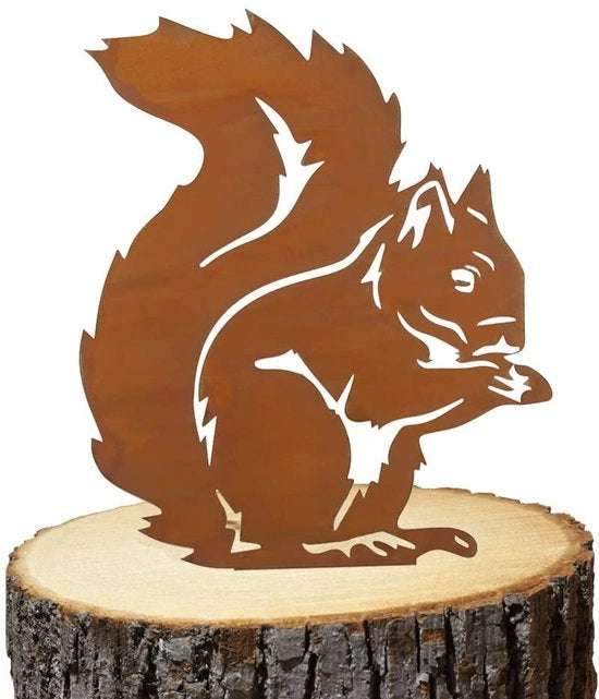Decorazione per esterno a forma di scoiattolo in acciaio inossidabile - Stampa per giardino - Decorazione per muro - Dimensioni: 28 cm di altezza, 21 cm di larghezza