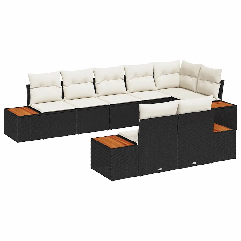Set Divano da Giardino con cuscino 8 pcs Nero Poly Rattan 3348108