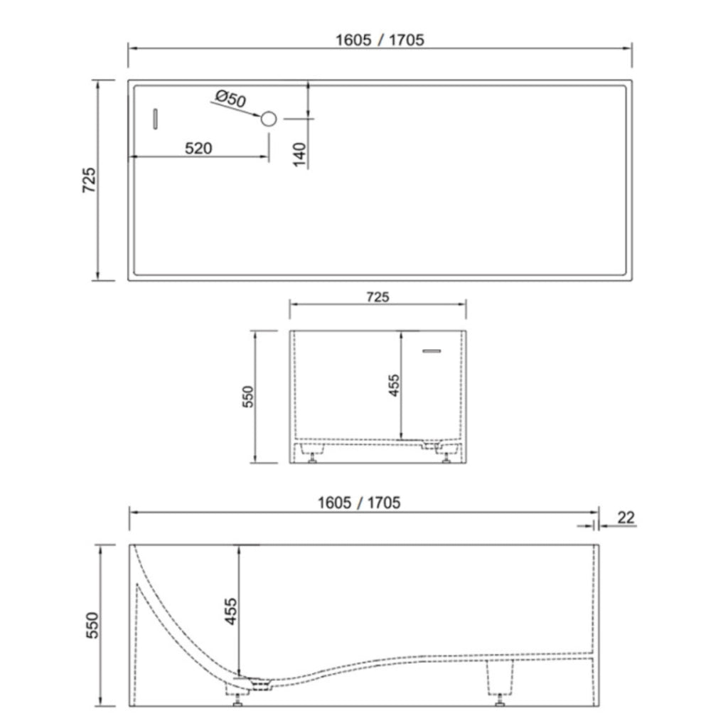 Vasca da bagno free standing ines artificial stone bianco opaco matt *** misure l170x72x55 cm, confezione 1