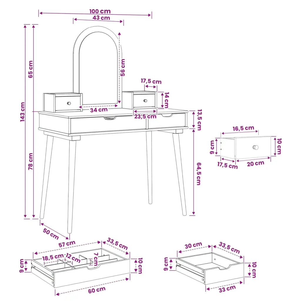 Set Tavolo da Trucco FAUSKE 4 pcs Bianco 100 x 50 x 143 cm 3438582