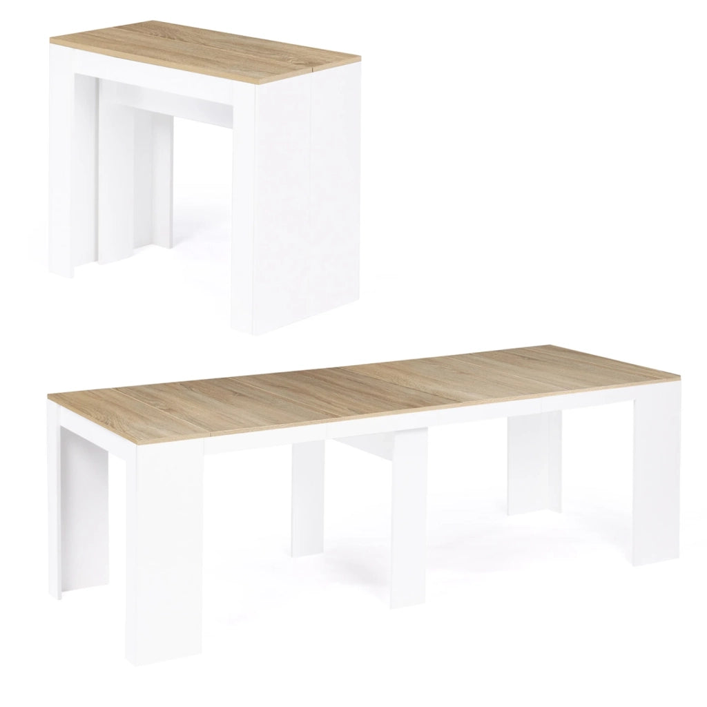 IDMarket - Tavolo da salotto allungabile ORLANDO per 10 persone, 235 cm, in legno bianco e effetto faggio