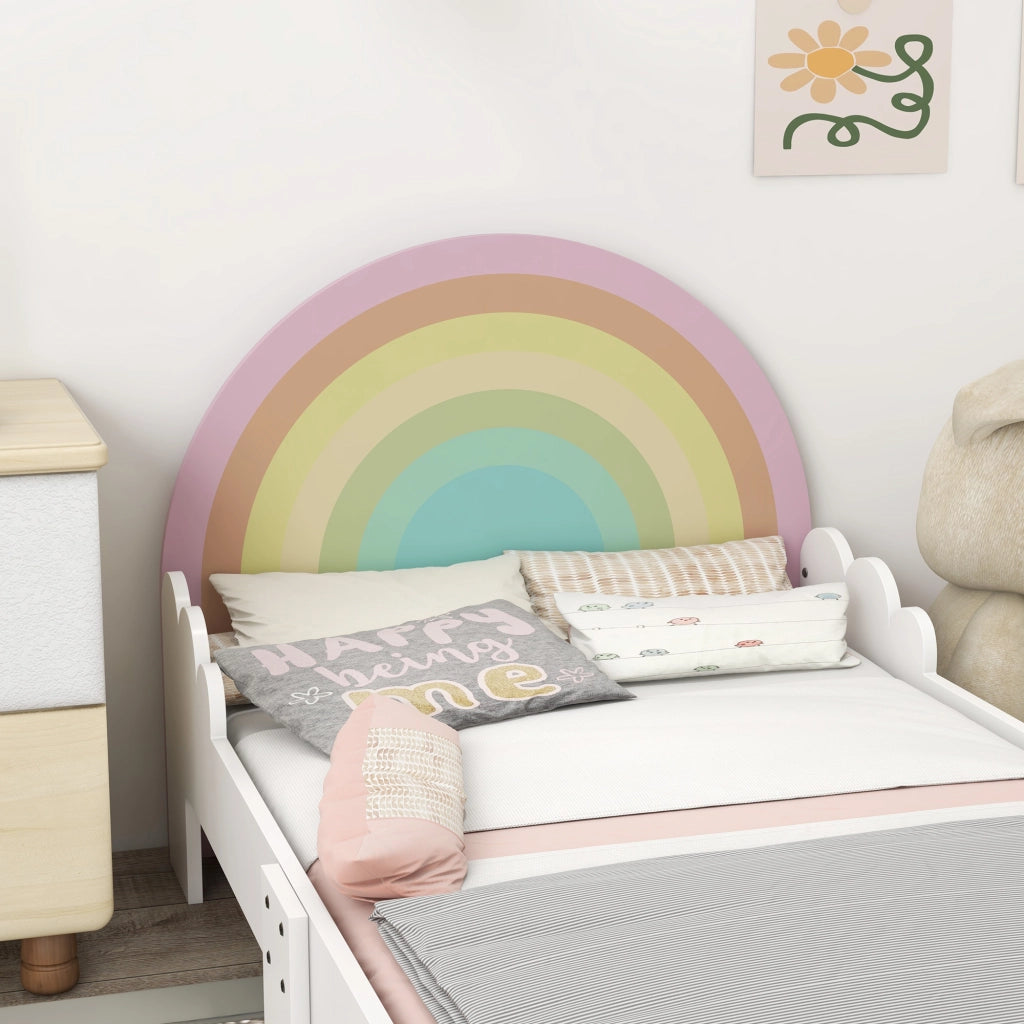 Letto per Bambini 3-6 anni con Testiera Arcobaleno e Rete a Doghe ¨C zephmum ¨C Rosa 143x74x66 cm