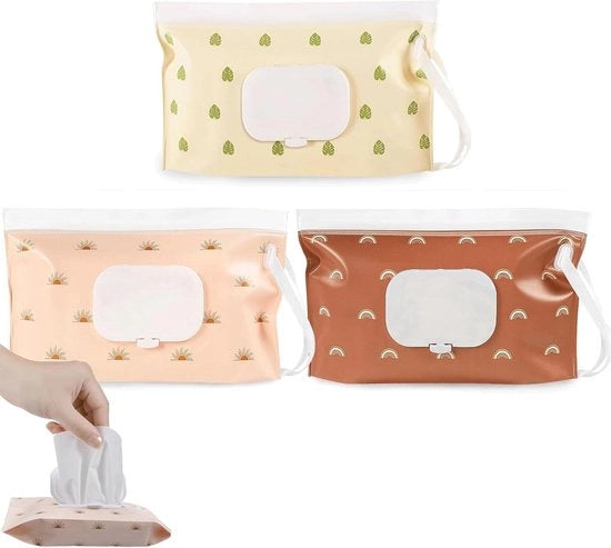 Scatola Riciclabile per Dischetti Umidi - Dispensatore di Dischetti Umidi Portatile - Auto e in Movimento - Set da 3 (Giallo, Rosa, Marrone)