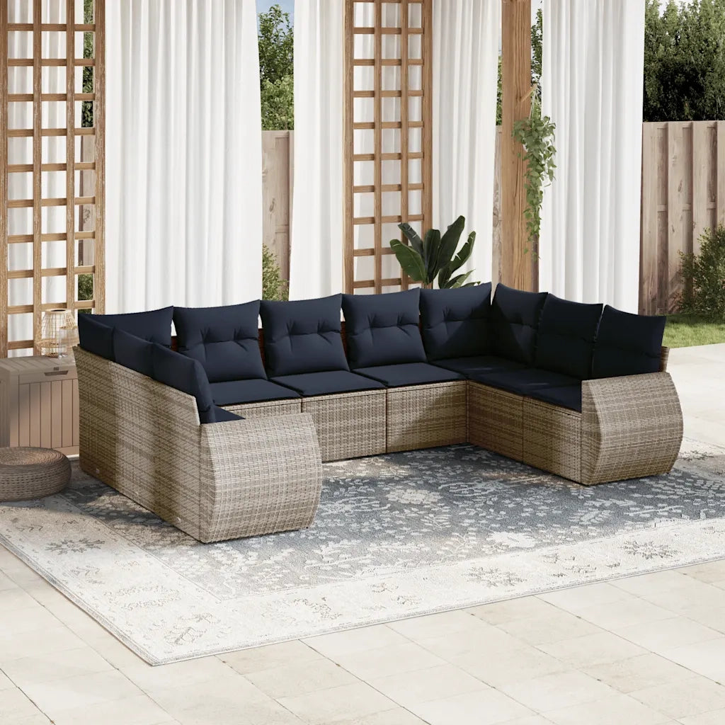 Set Divani da Giardino 9 pz con Cuscini Grigio in Polyrattan 3221800