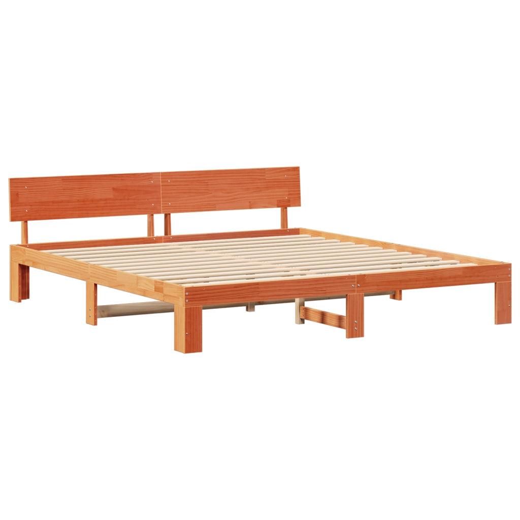 Struttura Letto con Testiera Marrone Cerato 200x200 cm Legno Massiccio di Pino