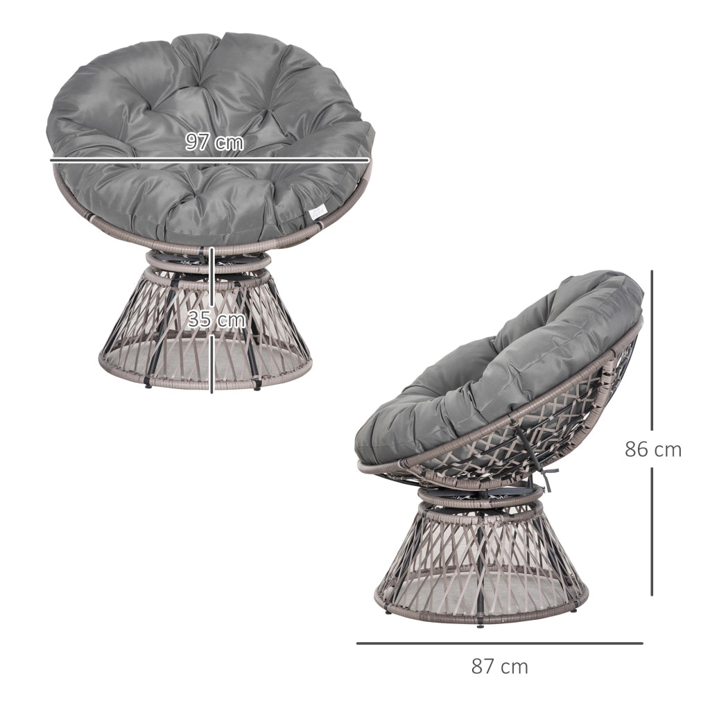 Poltrona a dondolo rotante in rattan grigio ¨C zephmum ¨C 97x87x86 cm