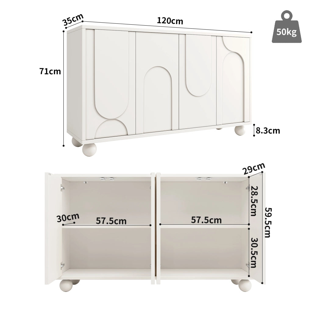 Madia con 2 Ante e Ripiano Regolabile; per Sala da Pranzo o Soggiorno in MDF; 120 × 35 × 71 cm; Bianco