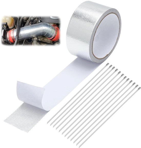 Banda di protezione termica per scarico, 10 m x 5 cm, banda di riparazione self-adesiva per scarico, per auto, motocicletta, banda di protezione termica, banda per scarico per tubo di scarico, motore e kit di protezione per scarico
