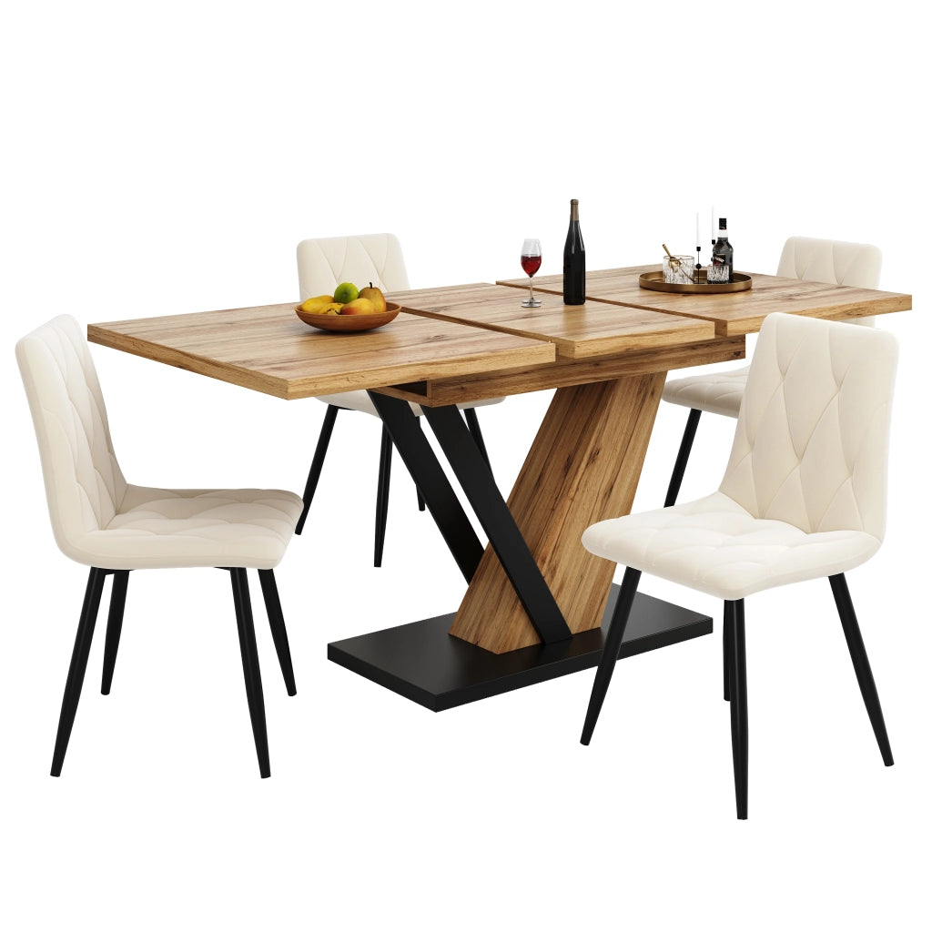 Tavolo allungabile con piano in MDF effetto legno, gambe in metallo, per cucina e soggiorno, 120 × 75 × 75,5 cm
