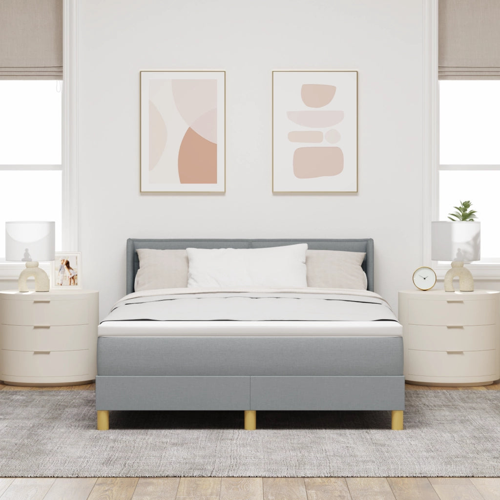 Letto con box spring  e materasso grigio chiaro 140x190 cm in tessuto