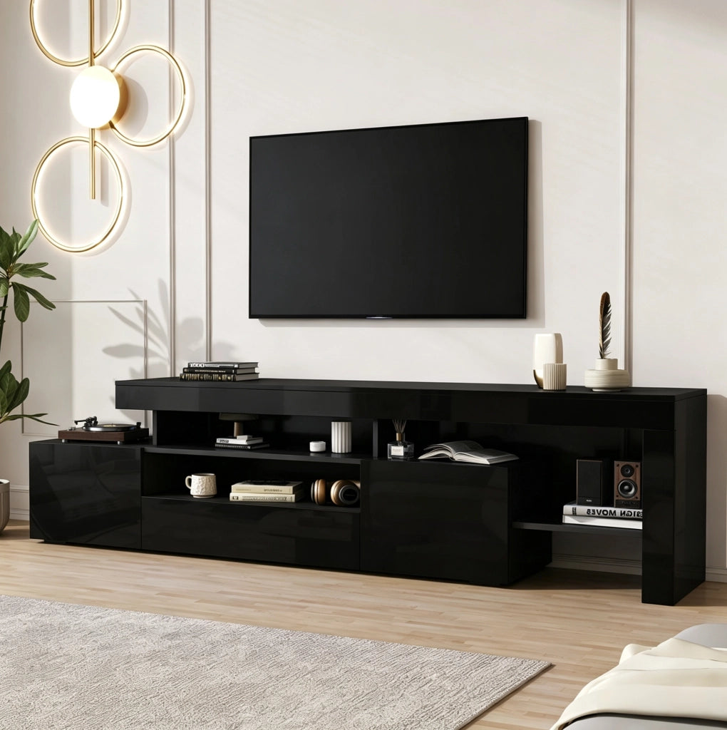 MOBILE TV con LED 192x37x53 cm Nero in Truciolare con 3 ante