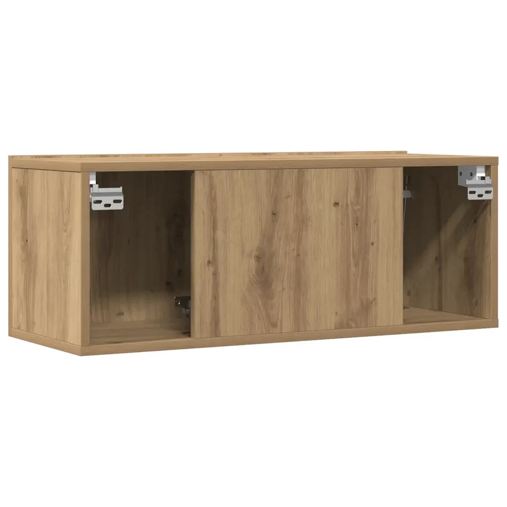 Set di 2 moderni e pratici mobili porta TV a parete 80 x 30 x 30 cm realizzati in legno di rovere composito finitura artigianale 02_0051005