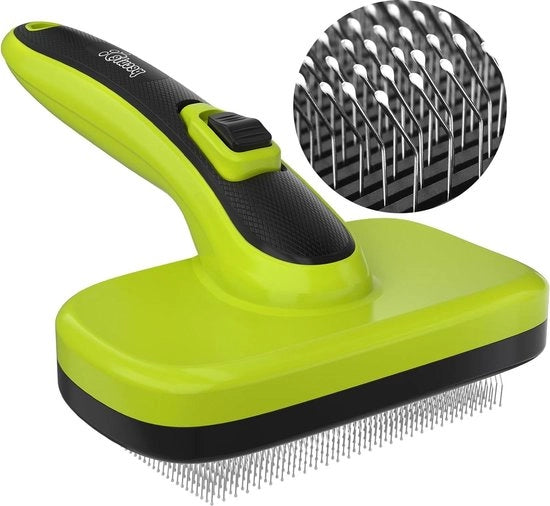 Spazzola per cani - Spazzole per animali - Rasoio per capelli lunghi e corti Pulisci i capelli di animali domestici con un solo pulsante (M Verde)