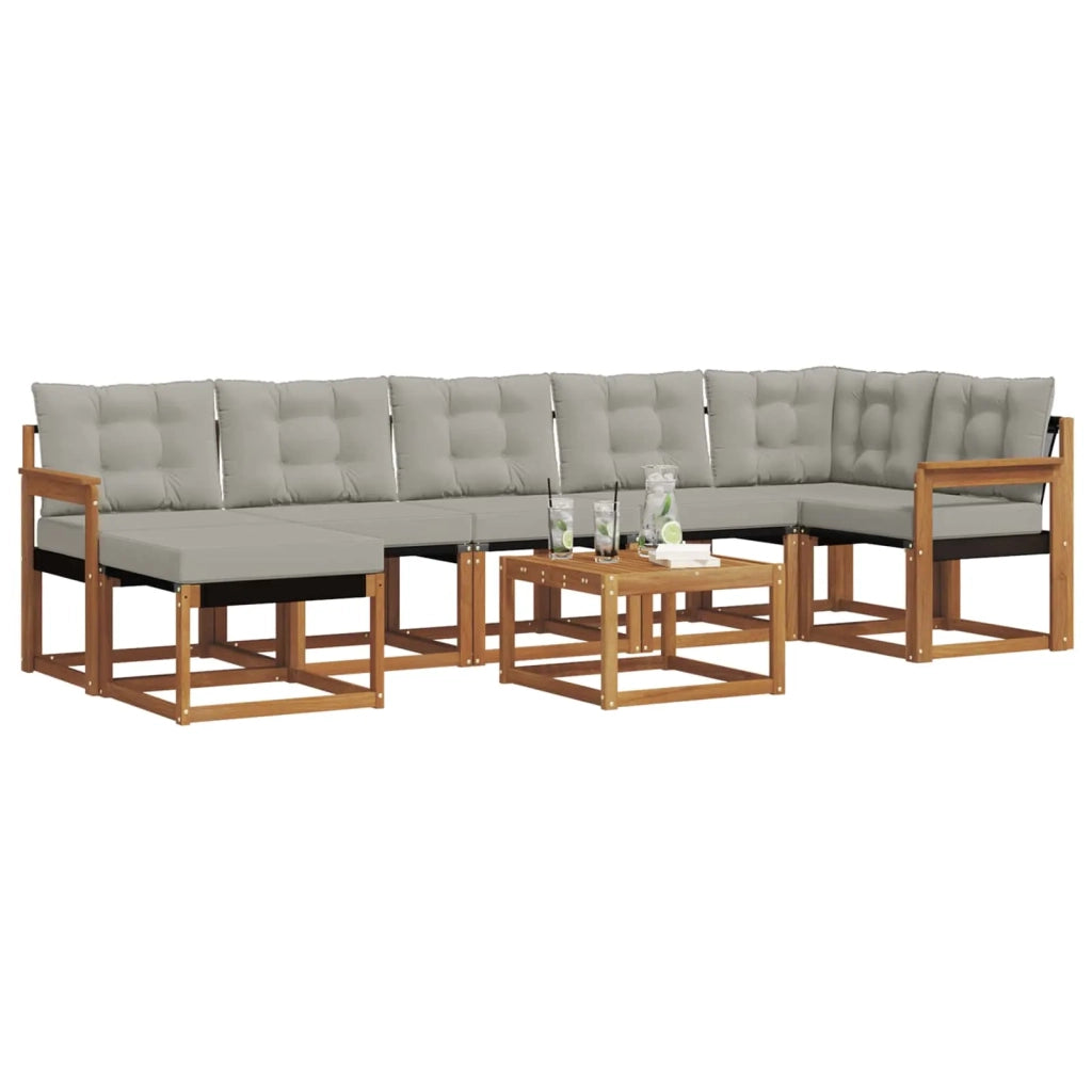 Set di divani da esterno 8 pcs Grigio Naturale e Chiaro