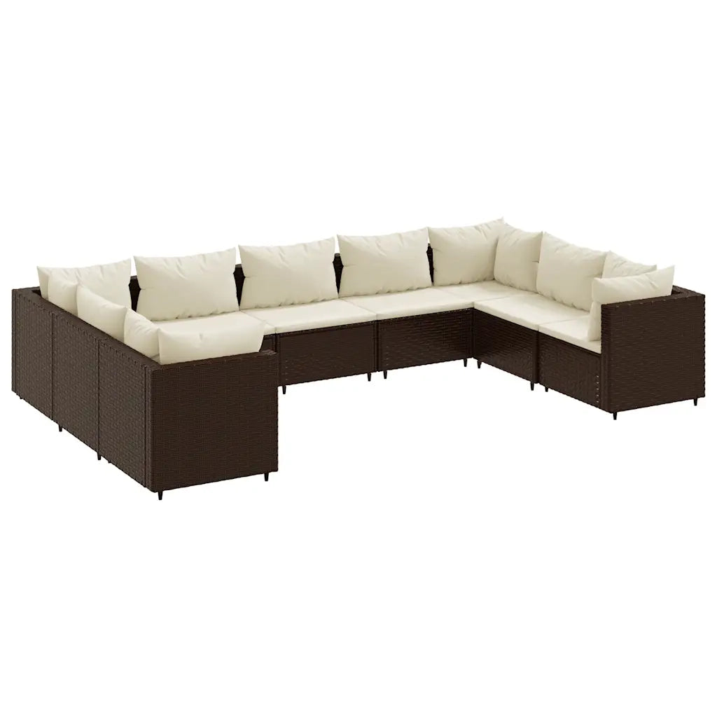 Set Divani da Giardino 9 pz con Cuscini in Polyrattan Marrone
