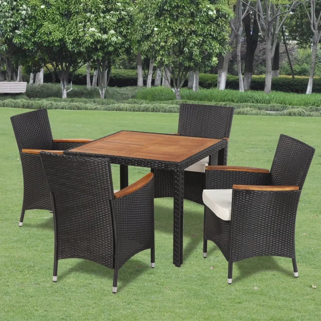 Set da Pranzo da Giardino 5 pz con Cuscini in Polyrattan Nero  cod mxl 44252