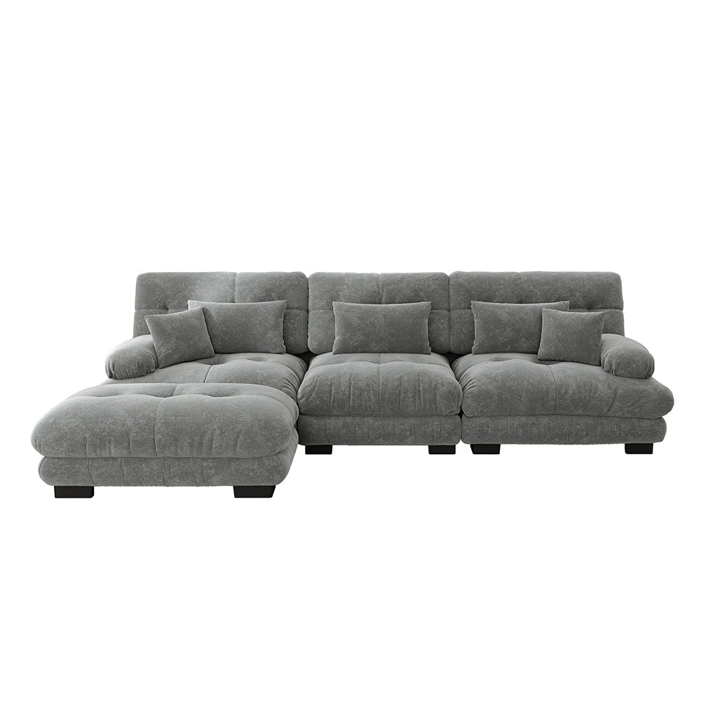Divano angolare di lusso - Xylo - Forma L extra large, velluto costato con pouf, grigio