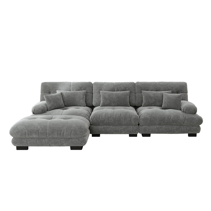 Divano angolare di lusso - Xylo - Forma L extra large, velluto costato con pouf, grigio