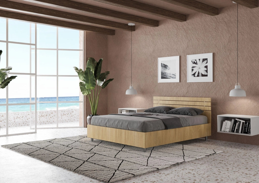 Letto matrimoniale francese contenitore 140x190 testata dritta con doghe quercia Ankel