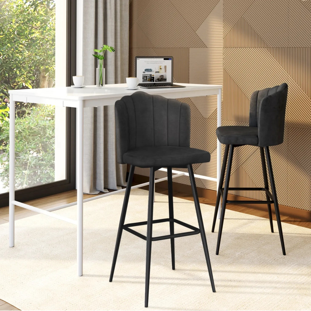 IDMarket - Set di 2 sgabelli a conchiglia ADELLA in velluto grigio antracite con gambe nere