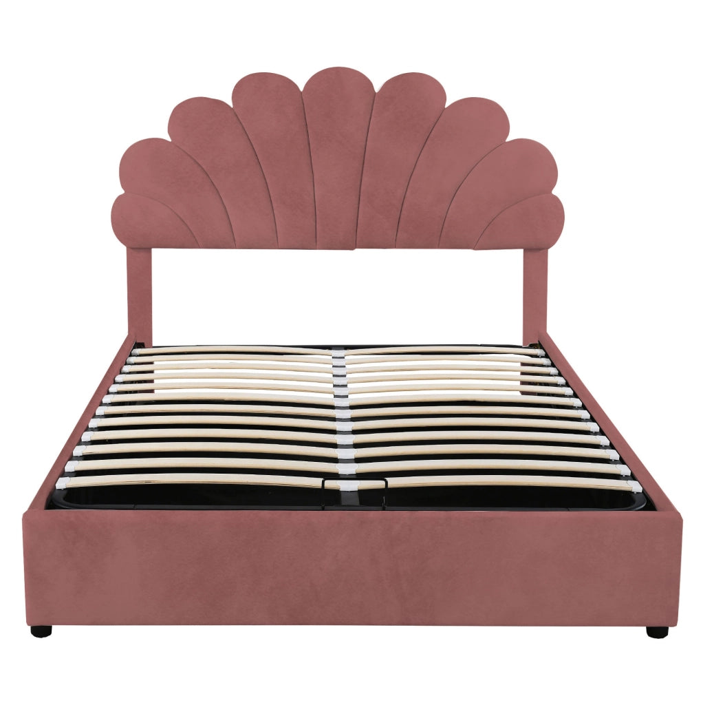 Letto matrimoniale 140x200 cm; contenitore idraulico; velluto rosa (Senza materasso)