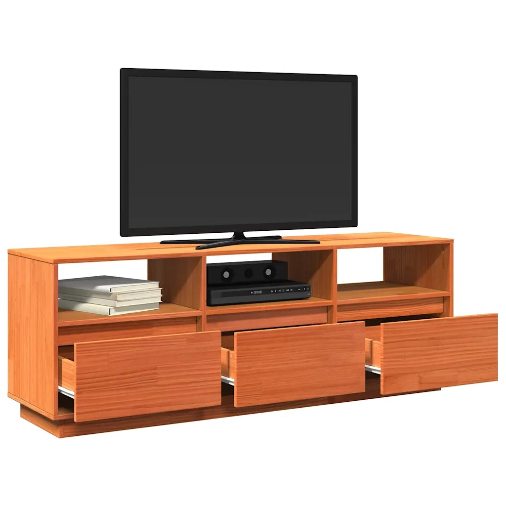 Mobile TV Marrone Cera 140x37x50 cm Legno Massello di Pino 847122