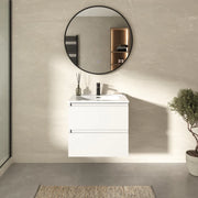 Mobile bagno sospeso 60cm due cassetti bianco opaco con lavabo | Hexa