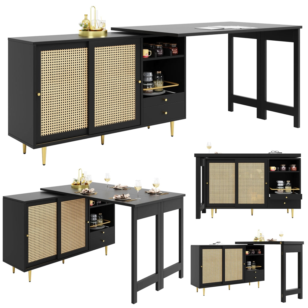 Tavolo Bar Girevole 360¡ã con Armadio e Ripiano ¨C Xylo ¨C Nero, 107x40x71 cm