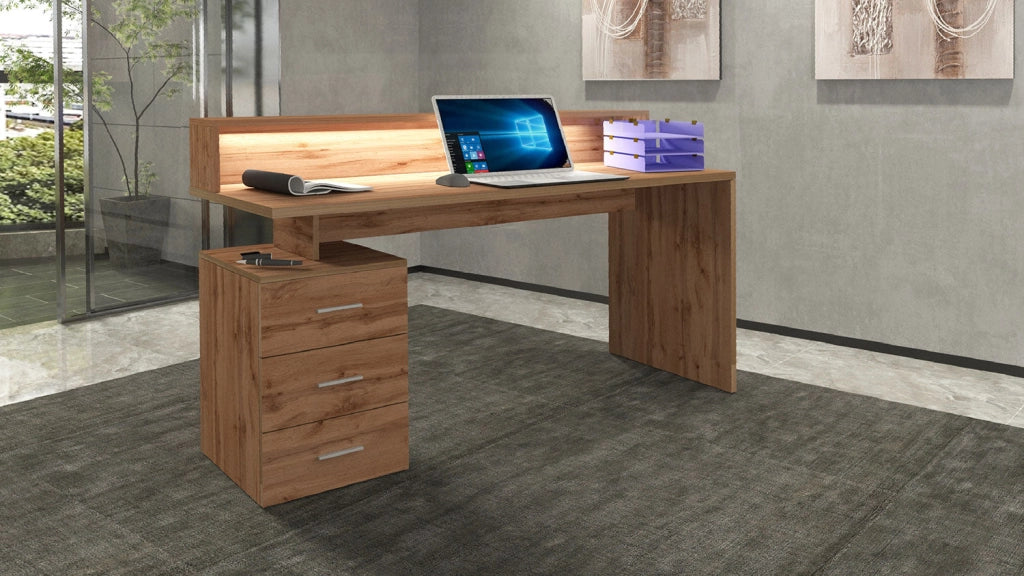 Scrivania 3 Cassetti e Ripiani a Giorno 160x60x90 cm New Selina Rovere Wotan
