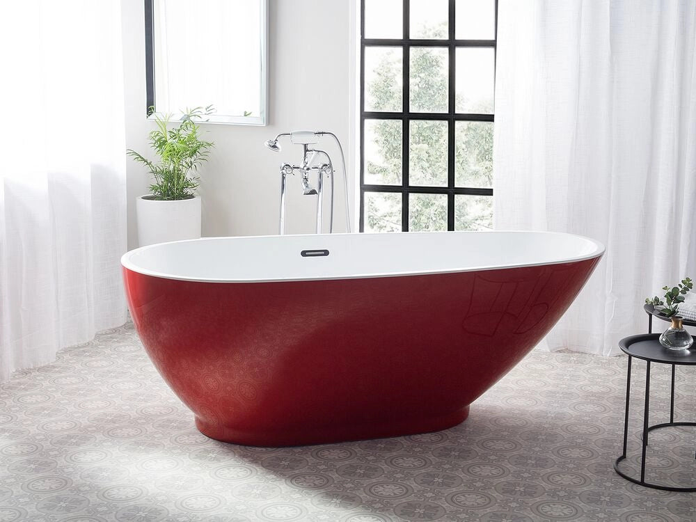 Vasca da bagno freestanding in acrilico sanitario rosso e bianco singolo 173 x 82 cm ovale dal design moderno