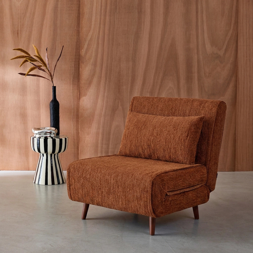 Poltrona letto convertibile in tessuto ciniglia, terracotta