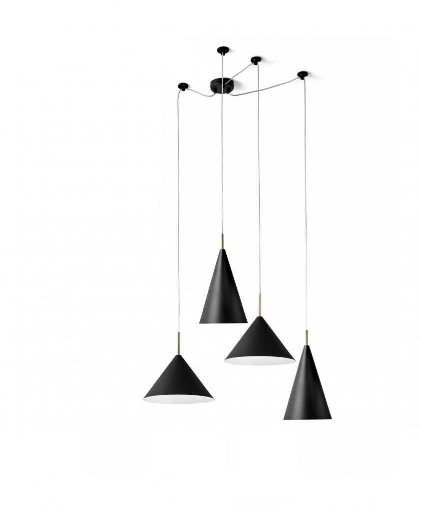 SAMOI KIT LAMPADARIO A SOSPENSIONE 4 LUCI COLORE ESTERNO NERO FINITURE BIANCO ORO ATTACCO E27