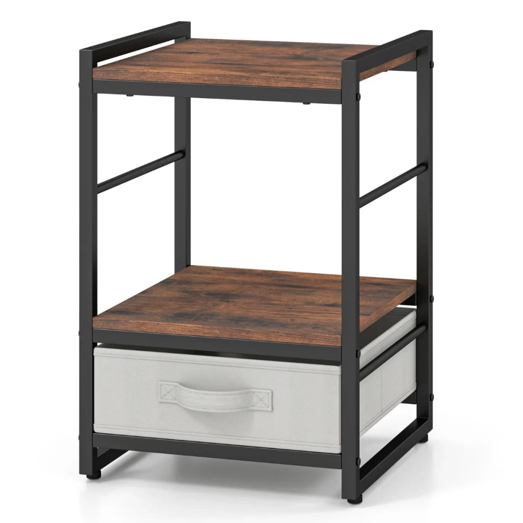 Set di 2 tavolini quadrati 40 x 40 x 60,5 cm con cassetto decorativo in tessuto stile industriale aspetto rustico legno marrone 20_0013974