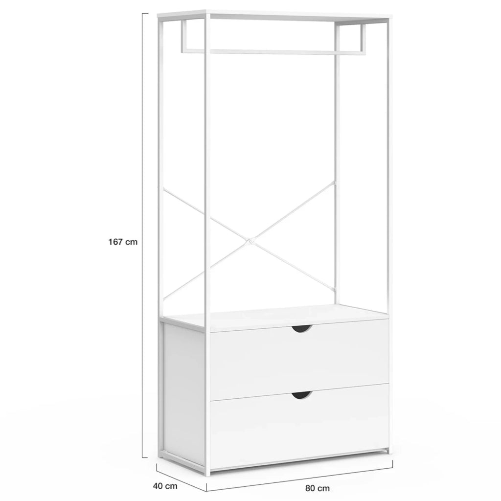 IDMarket - Armadio a 2 cassetti L. 80 cm BROOKLYN legno bianco e metallo bianco