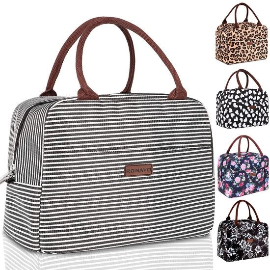 Borsa da pranzo, Borsa da spesa, Borsa da pranzo per donne, Scatola da pranzo isolata, Sostenibile e capiente, Per adulti, a righe