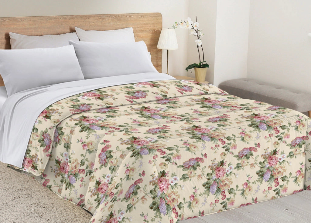 Trapunta Piumone Letto Invernale Imbottita 300gr Microfibra Diadema Roselline - 2 Piazze - Panna