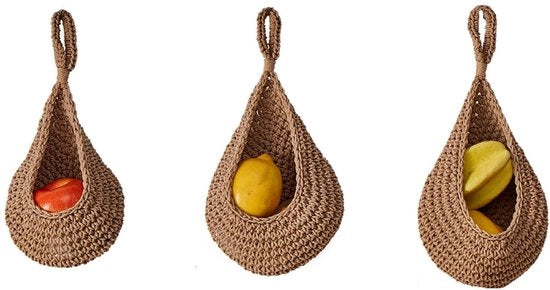 Fruitiera appesa - Stile boho - 3 pezzi (S+M+L) - Materiale juta - Sostenibile e pratico - Per casa e cucina