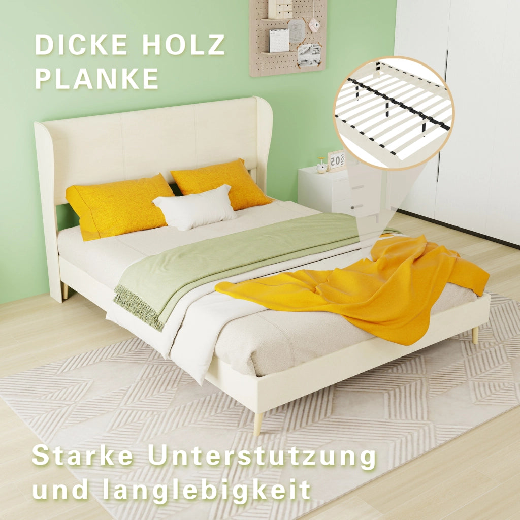letto imbottito tessuto e metallo beige 140 x 200 cm
