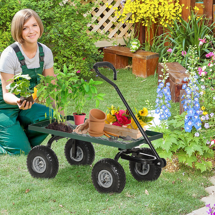 Carrello da Giardino 94x48.5x100 cm Capacità 150 kg in Acciaio Nero e Verde